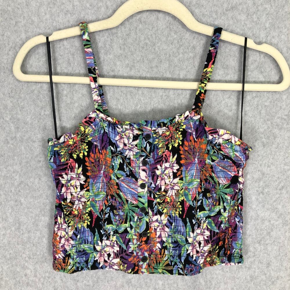 Hippie Rose Crop Top Small Tank Floral Ruffle Tropical Coconut‎ Aloha Coastal